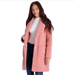 NWT FRENCH CONNECTION FAUX SHEARLING TEDDY LAPEL MIDI COAT SIZE XS pink $200